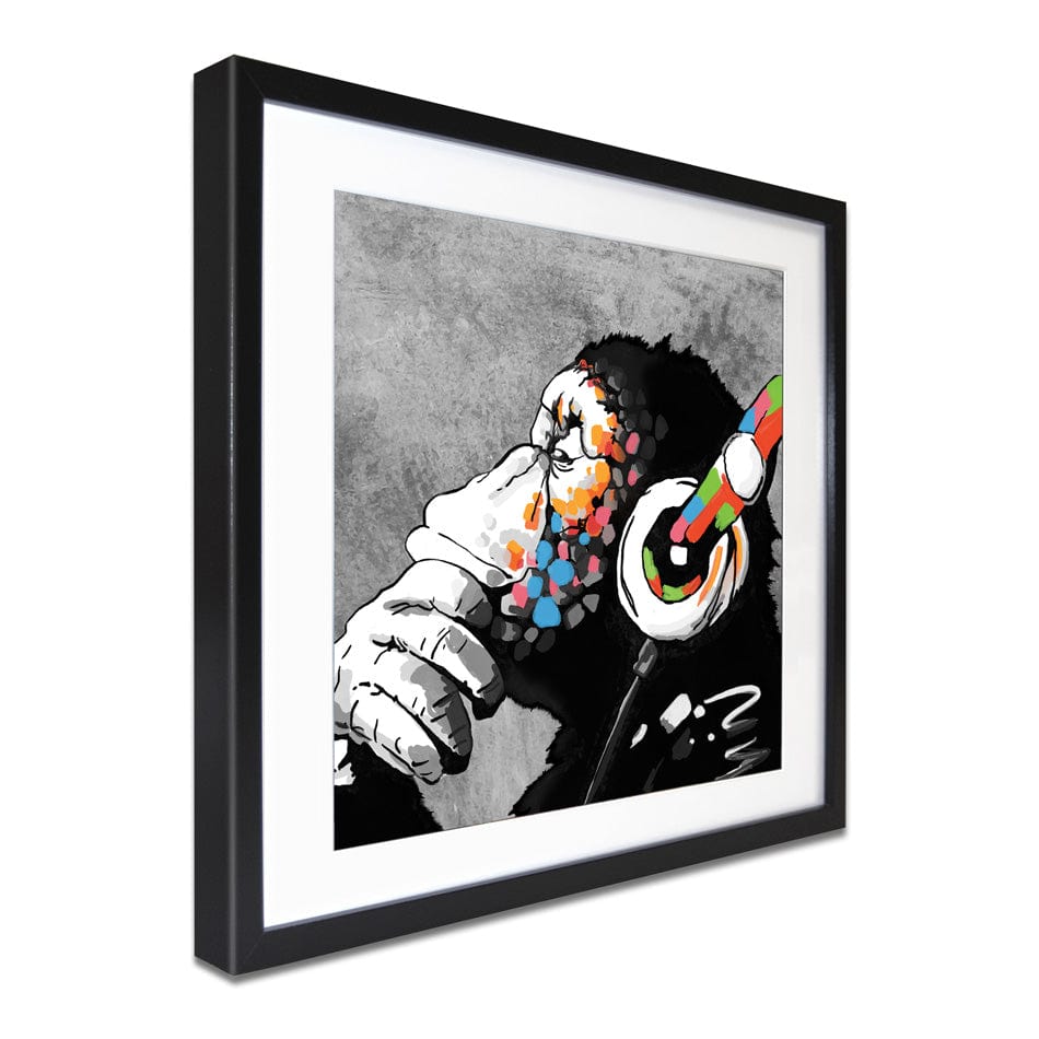 DJ Monkey Square Framed Art Print wall art product Banksy