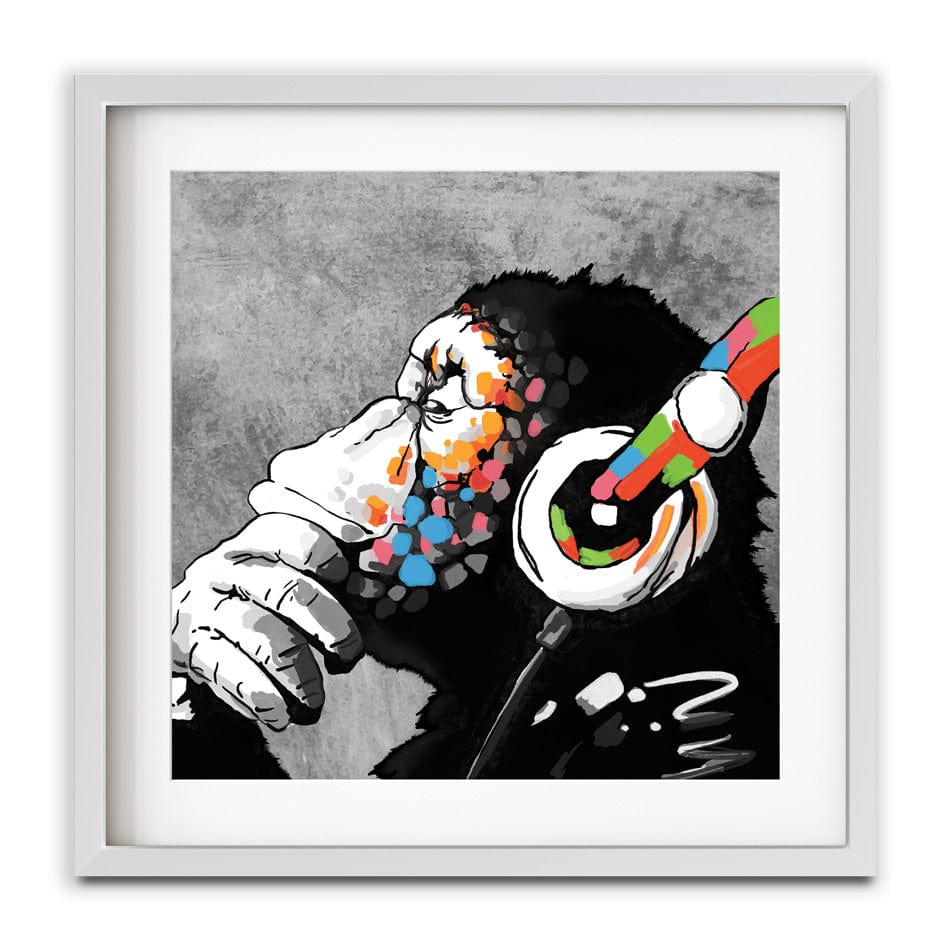 DJ Monkey Square Framed Art Print wall art product Banksy