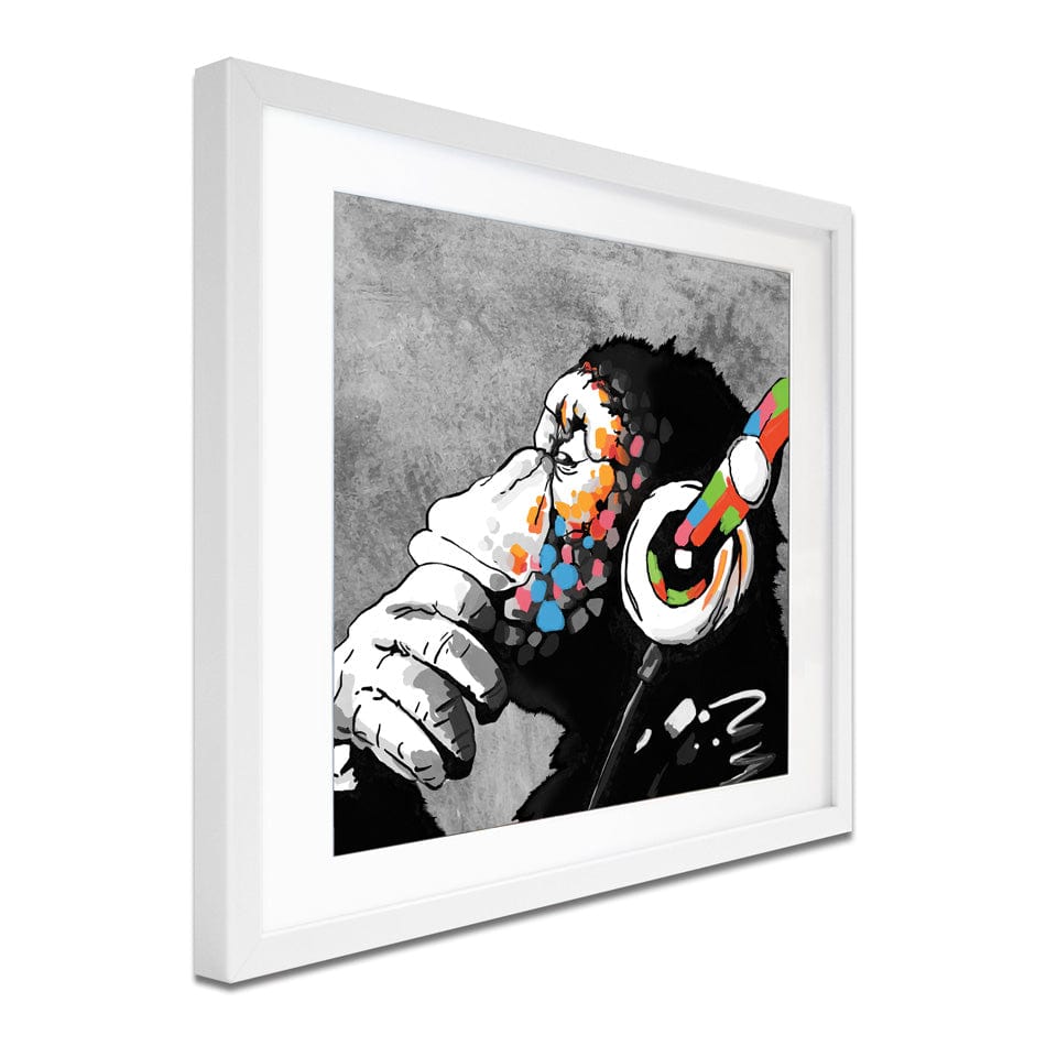 DJ Monkey Square Framed Art Print wall art product Banksy