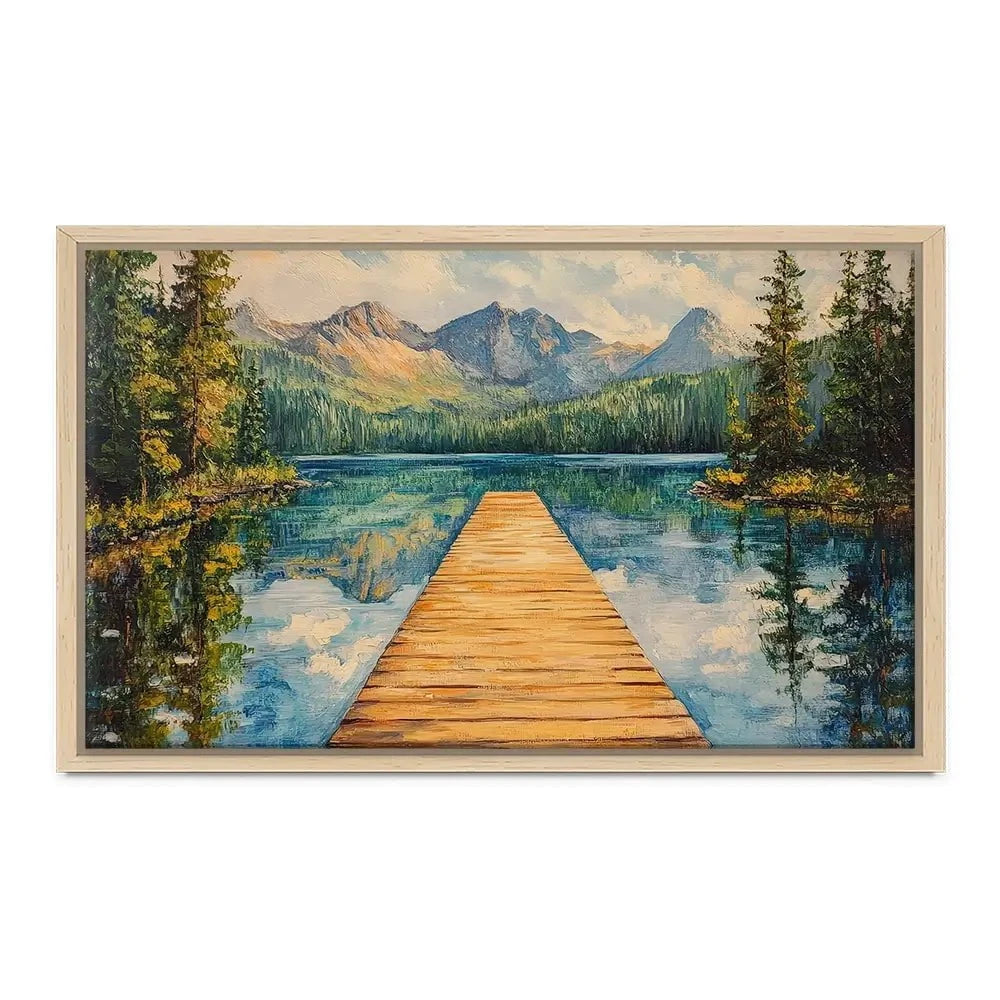 Dock In The Mountains Canvas Print Dock In The Mountains Canvas Print wall art product Petals Prints Design - Independent