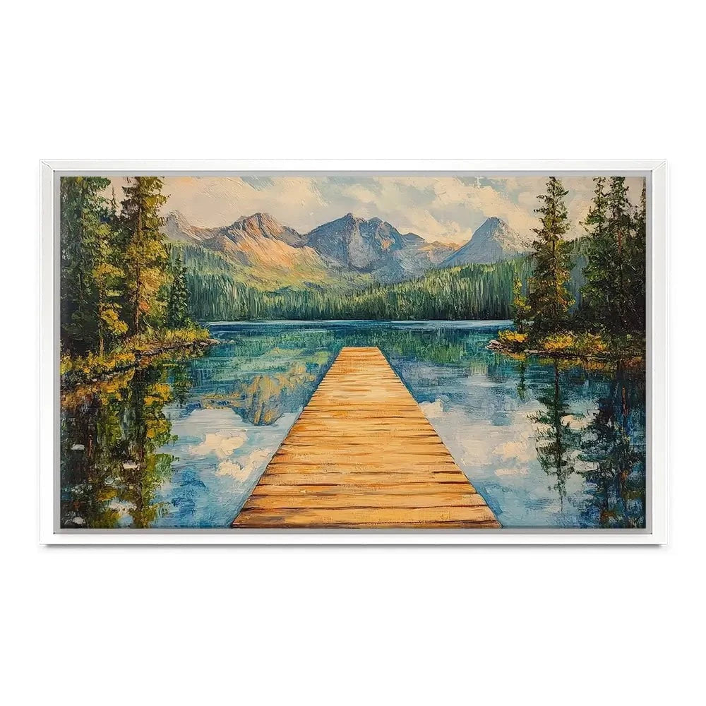 Dock In The Mountains Canvas Print Dock In The Mountains Canvas Print wall art product Petals Prints Design - Independent