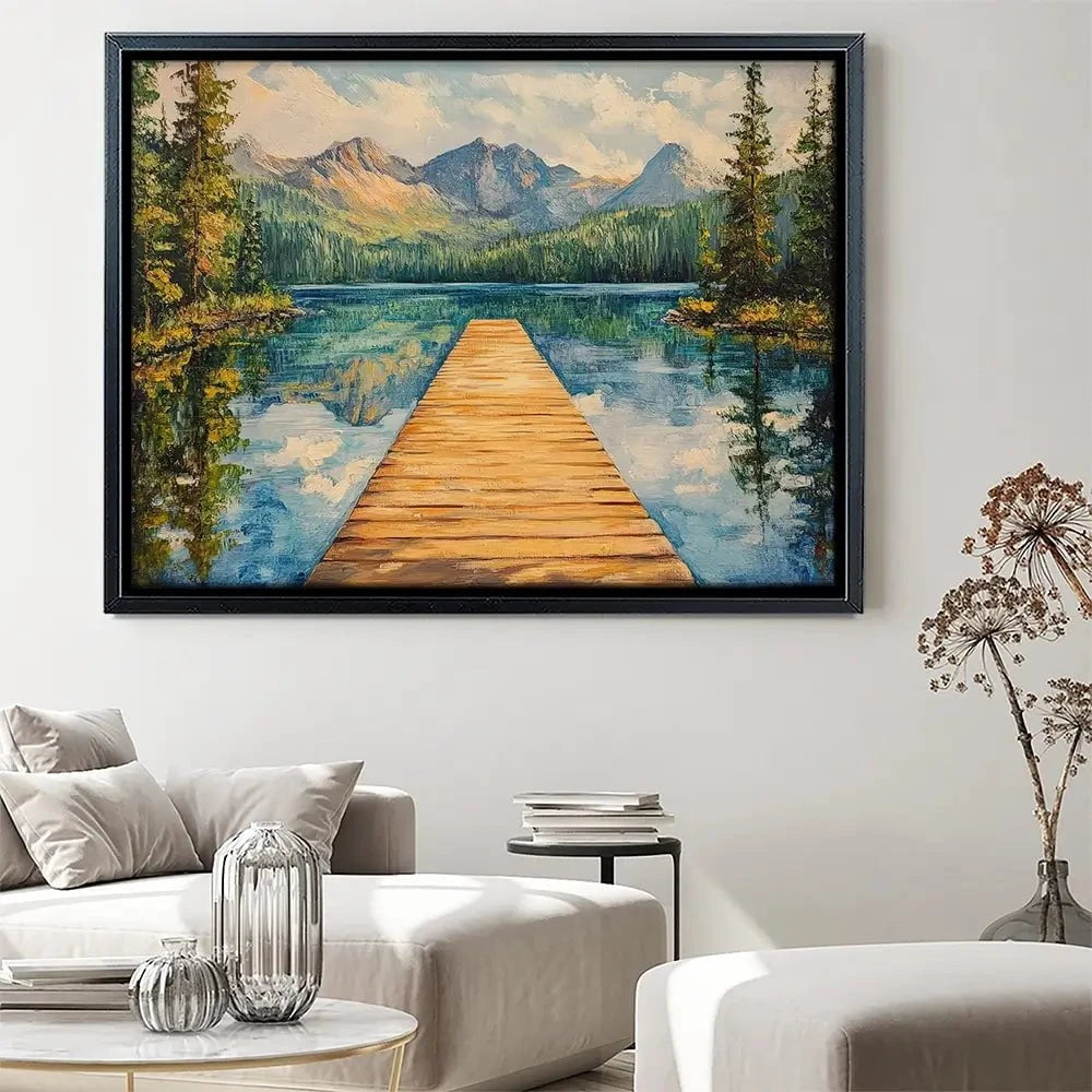 Dock In The Mountains Canvas Print Dock In The Mountains Canvas Print wall art product Petals Prints Design - Independent