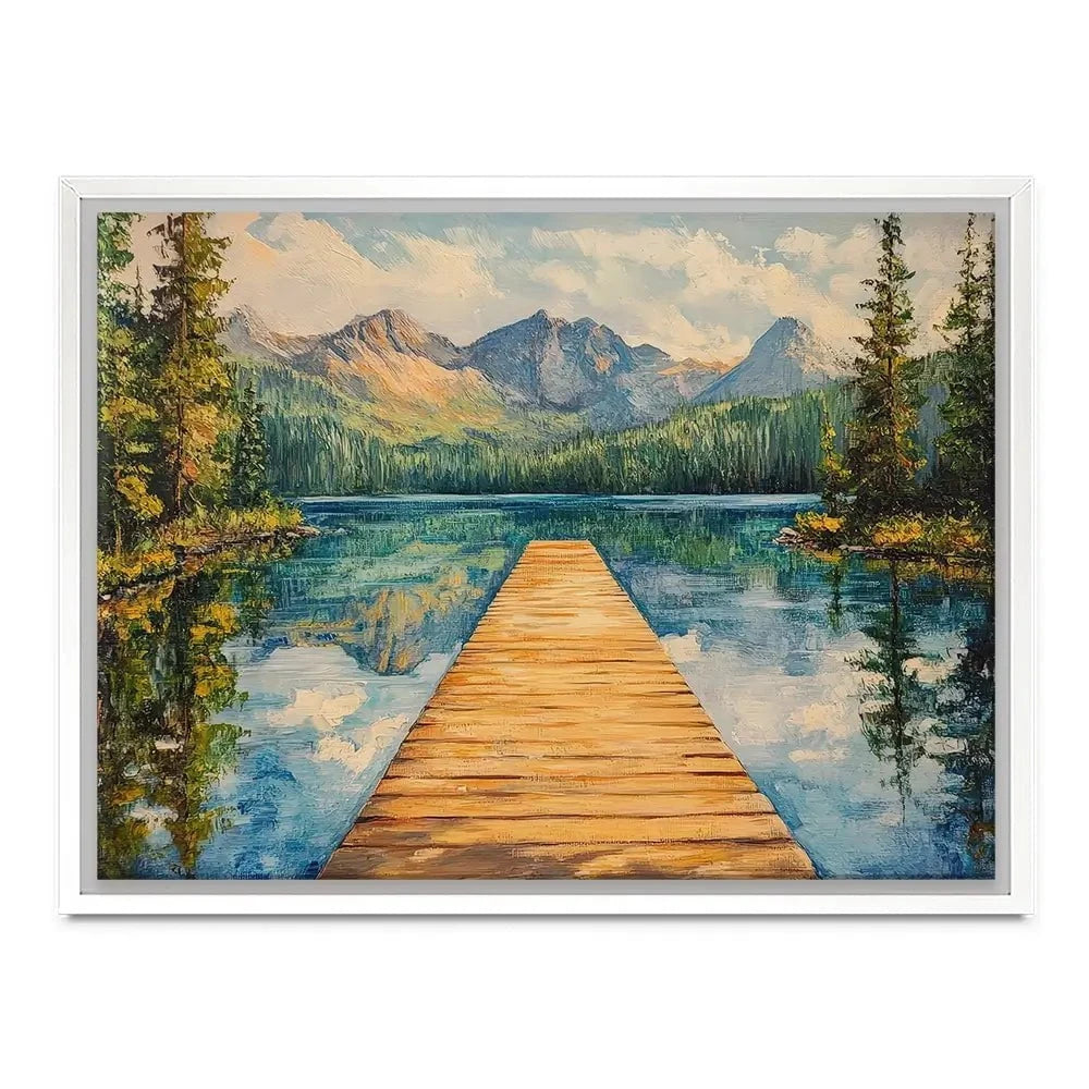 Dock In The Mountains Canvas Print Dock In The Mountains Canvas Print wall art product Petals Prints Design - Independent