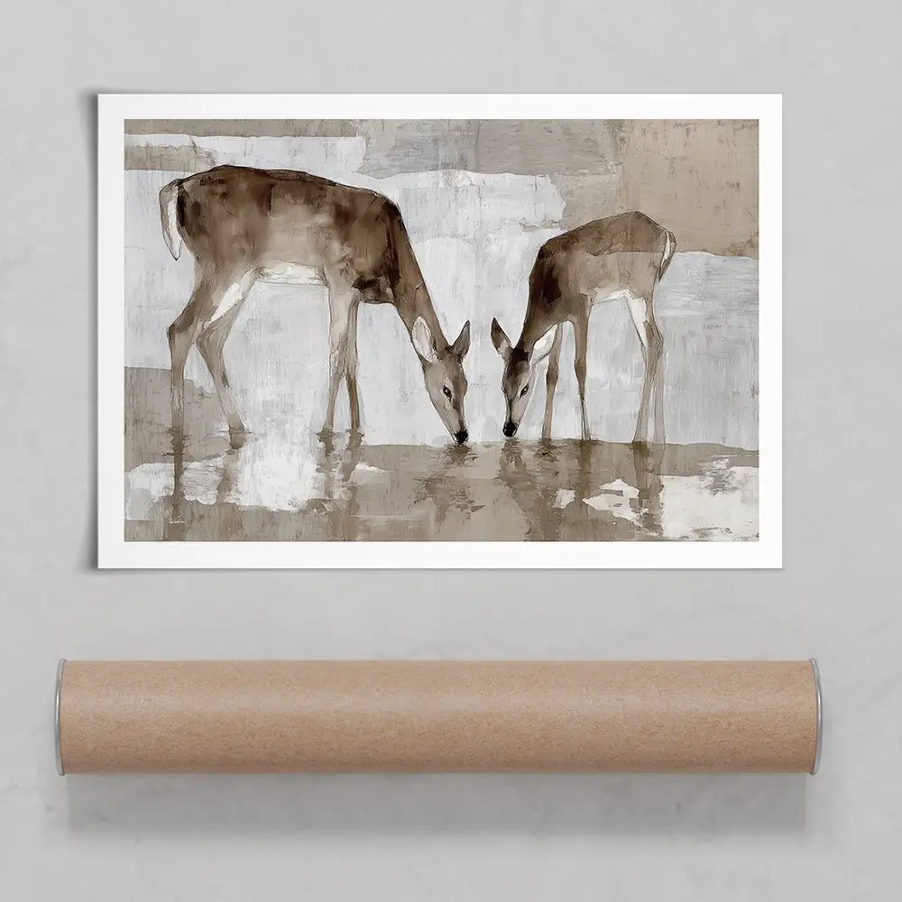 Doe Fawn Drinking Art Print Doe Fawn Drinking Art Print wall art product Chromatic Storm Studio