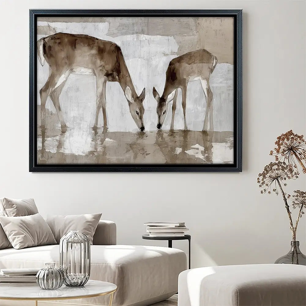 Doe Fawn Drinking Canvas Print Doe Fawn Drinking Canvas Print wall art product Chromatic Storm Studio