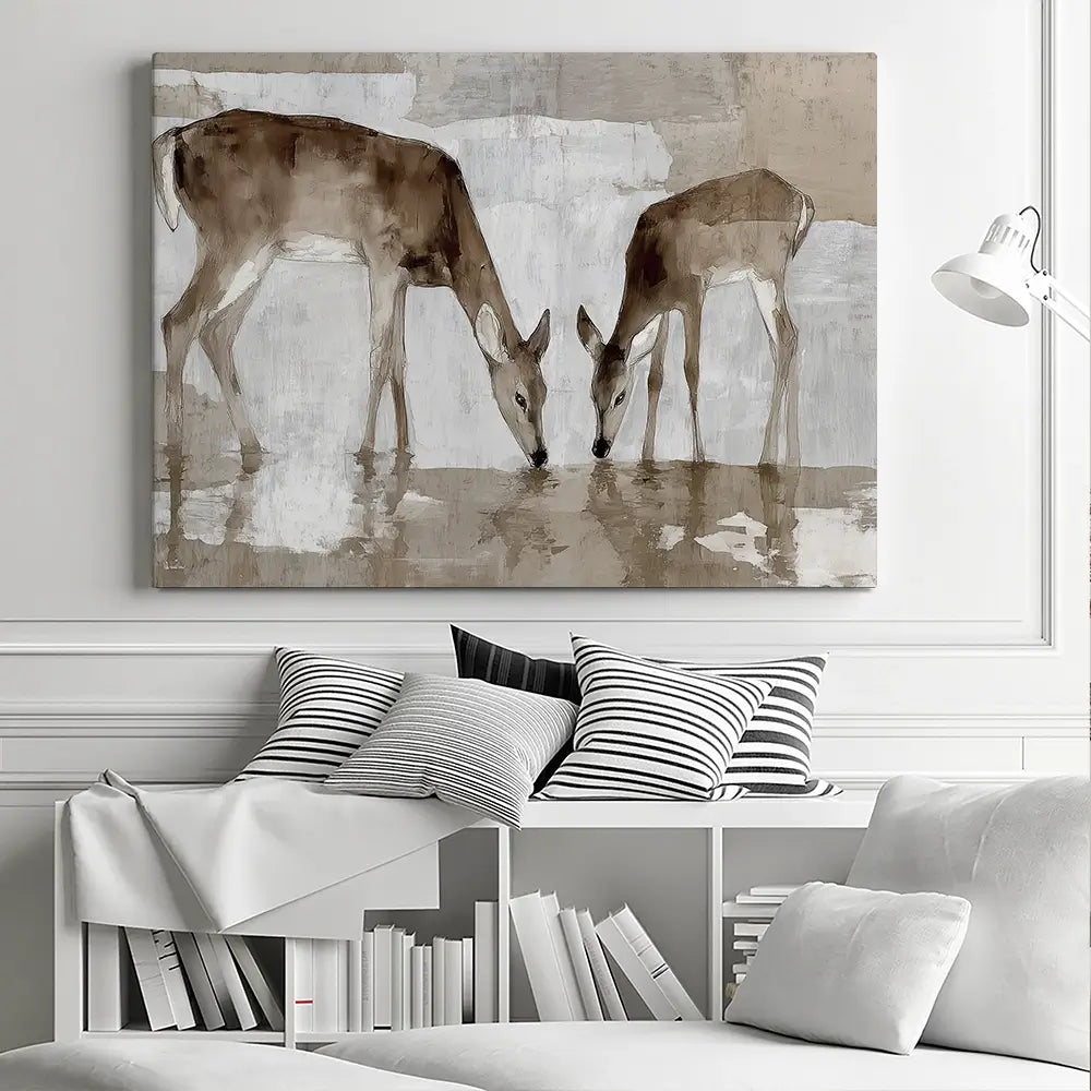 Doe Fawn Drinking Canvas Print Doe Fawn Drinking Canvas Print wall art product Chromatic Storm Studio