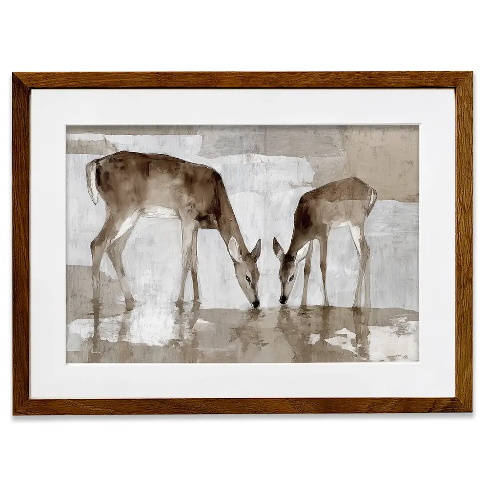 Doe Fawn Drinking Framed Art Print Doe Fawn Drinking Framed Art Print wall art product Chromatic Storm Studio
