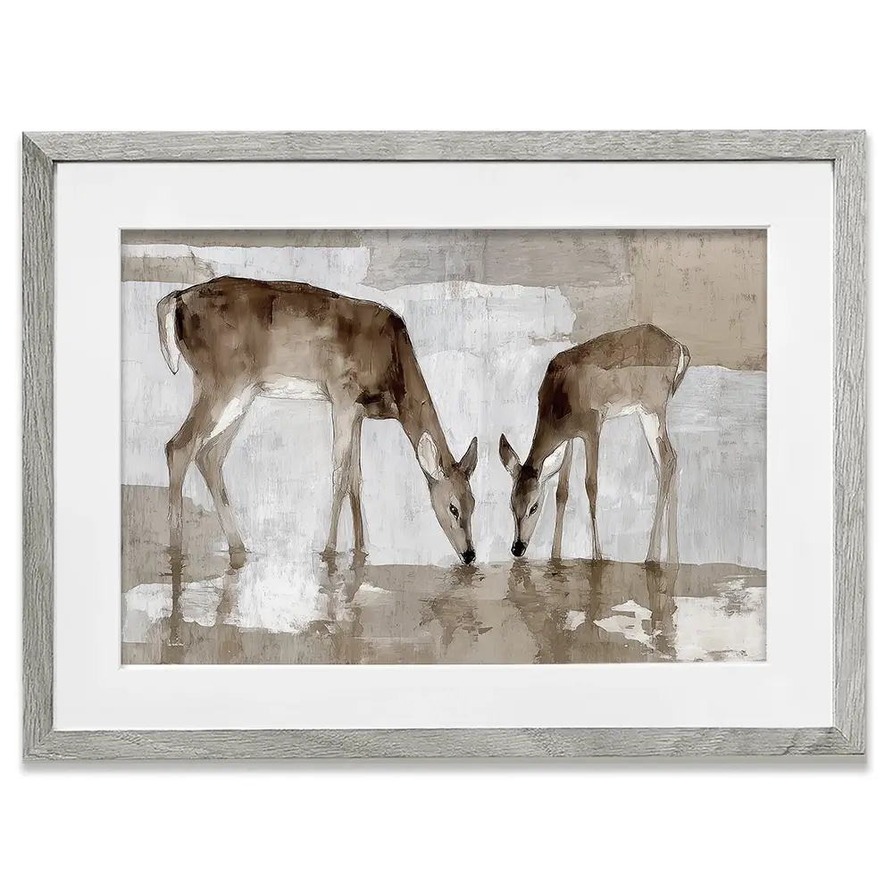 Doe Fawn Drinking Framed Art Print Doe Fawn Drinking Framed Art Print wall art product Chromatic Storm Studio