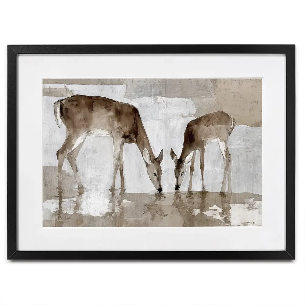 Doe Fawn Drinking Framed Art Print Doe Fawn Drinking Framed Art Print wall art product Chromatic Storm Studio