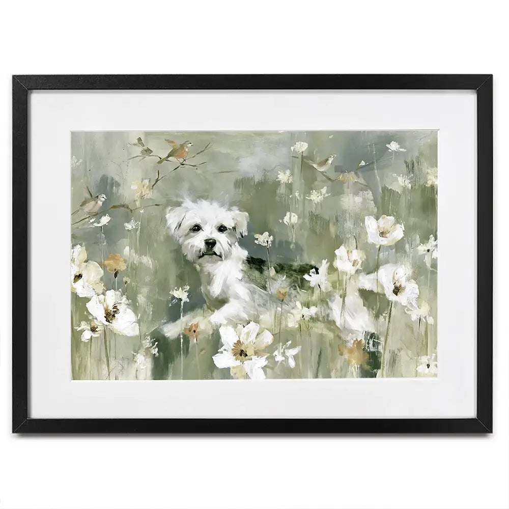 Dog In The Wildflowers Framed Art Print Dog In The Wildflowers Framed Art Print wall art product Chromatic Storm Studio
