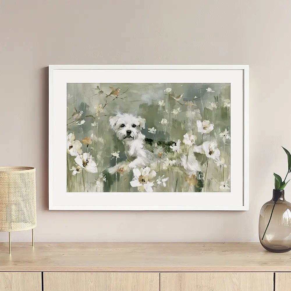 Dog In The Wildflowers Framed Art Print Dog In The Wildflowers Framed Art Print wall art product Chromatic Storm Studio
