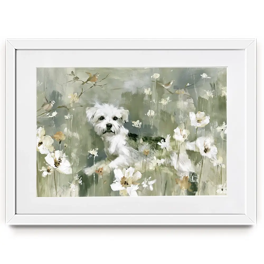 Dog In The Wildflowers Framed Art Print Dog In The Wildflowers Framed Art Print wall art product Chromatic Storm Studio