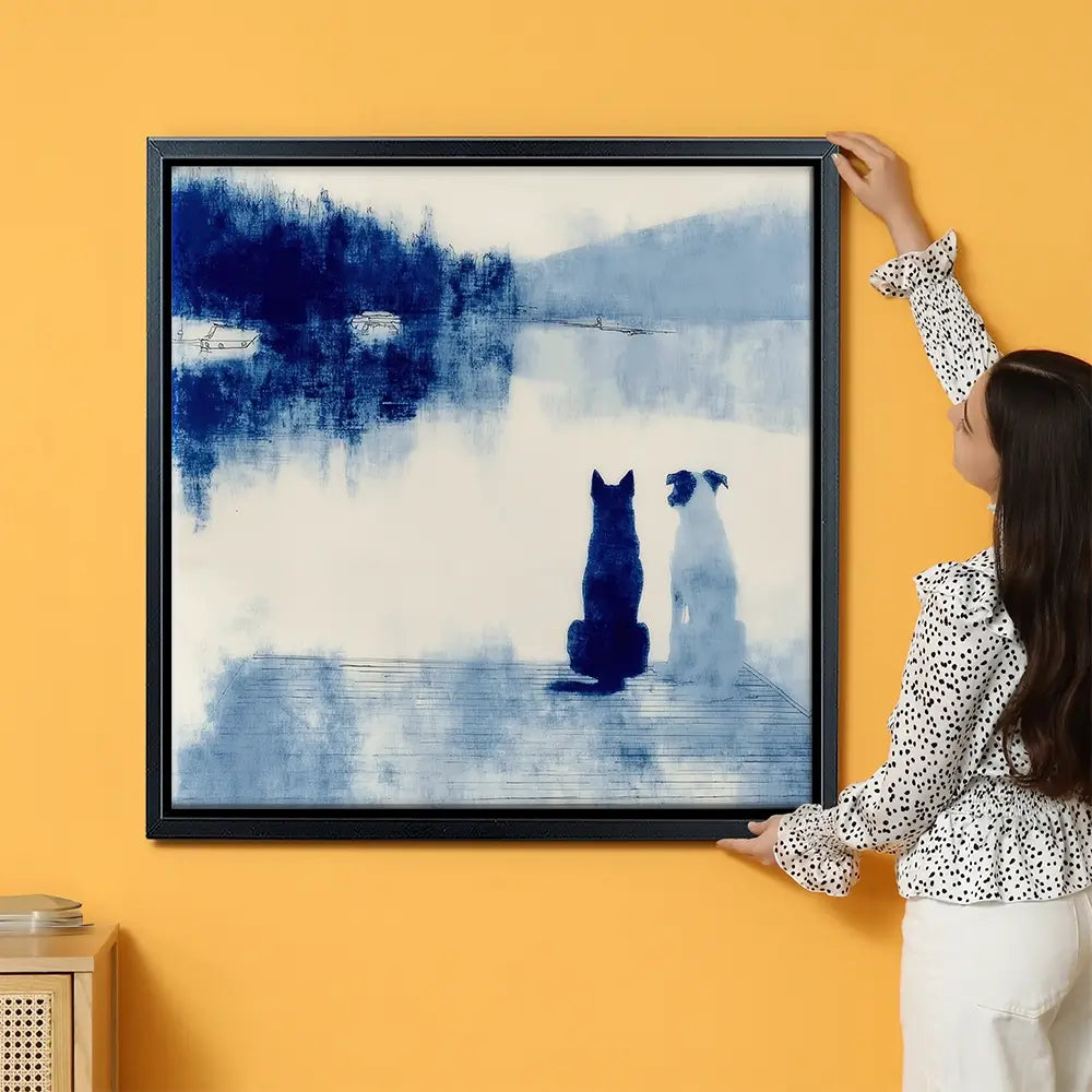 Dogs On Dock Oversized Square Canvas Print Dogs On Dock Oversized Square Canvas Print wall art product Chromatic Storm Studio