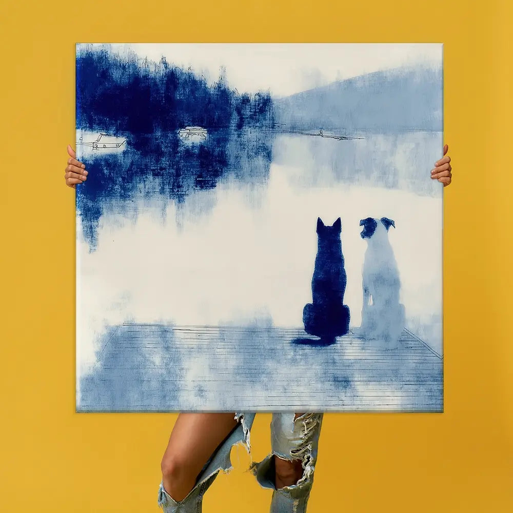 Dogs On Dock Oversized Square Canvas Print Dogs On Dock Oversized Square Canvas Print wall art product Chromatic Storm Studio