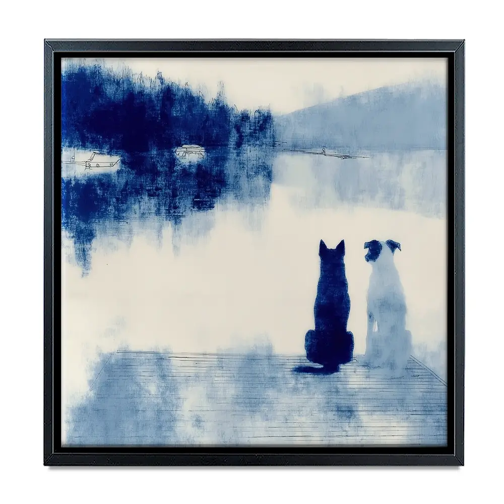 Dogs On Dock Square Canvas Print Dogs On Dock Square Canvas Print wall art product Chromatic Storm Studio