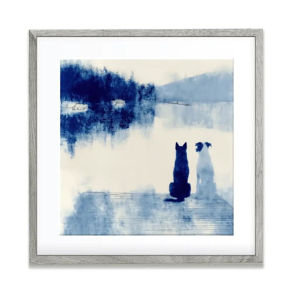Dogs On Dock Square Framed Art Print Dogs On Dock Square Framed Art Print wall art product Chromatic Storm Studio