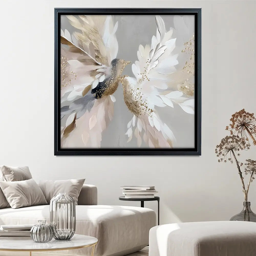 Doves In Bloom Square Canvas Print Doves In Bloom Square Canvas Print wall art product Bella Eve
