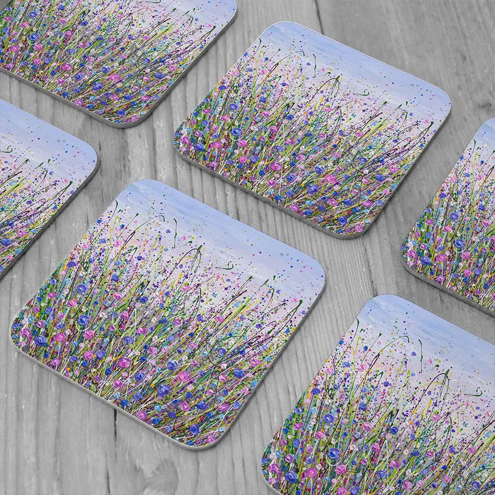 Dreamy Meadow Coaster Set Rainbow Soul Tree Coaster Set | Rainbow Soul Tree Art Coasters wall art product Olga Tkachyk