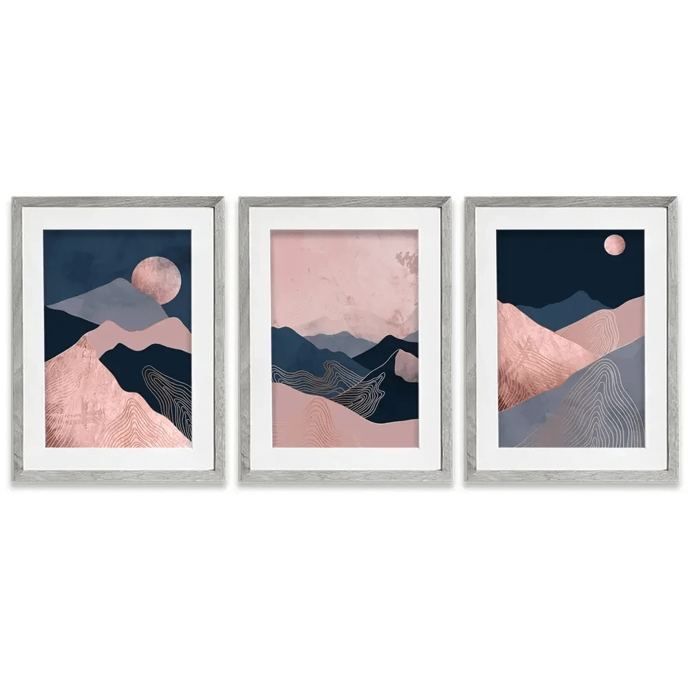 Dusky Pink Mountains Framed Art Print Trio Dusky Pink Mountains Framed Art Print Trio wall art product TWINS DESIGN STUDIO / Shutterstock