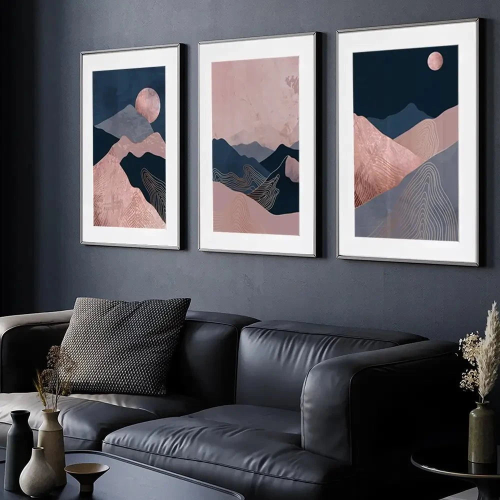 Dusky Pink Mountains Framed Art Print Trio Dusky Pink Mountains Framed Art Print Trio wall art product TWINS DESIGN STUDIO / Shutterstock