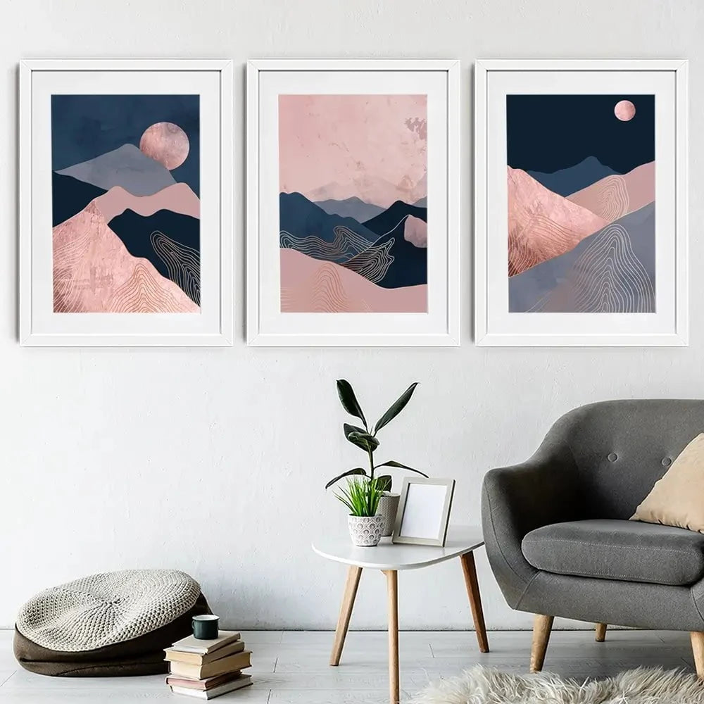 Dusky Pink Mountains Framed Art Print Trio Dusky Pink Mountains Framed Art Print Trio wall art product TWINS DESIGN STUDIO / Shutterstock