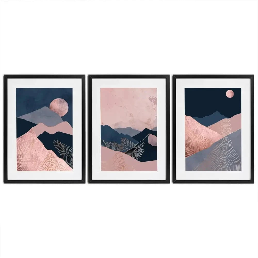 Dusky Pink Mountains Framed Art Print Trio Dusky Pink Mountains Framed Art Print Trio wall art product TWINS DESIGN STUDIO / Shutterstock