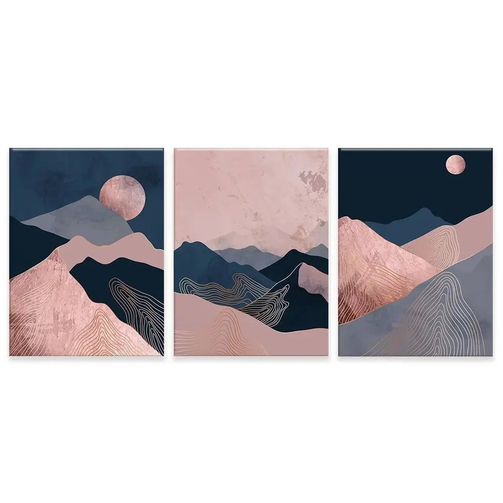 Dusky Pink Mountains Trio Canvas Print Dusky Pink Mountains Trio Canvas Print wall art product TWINS DESIGN STUDIO / Shutterstock