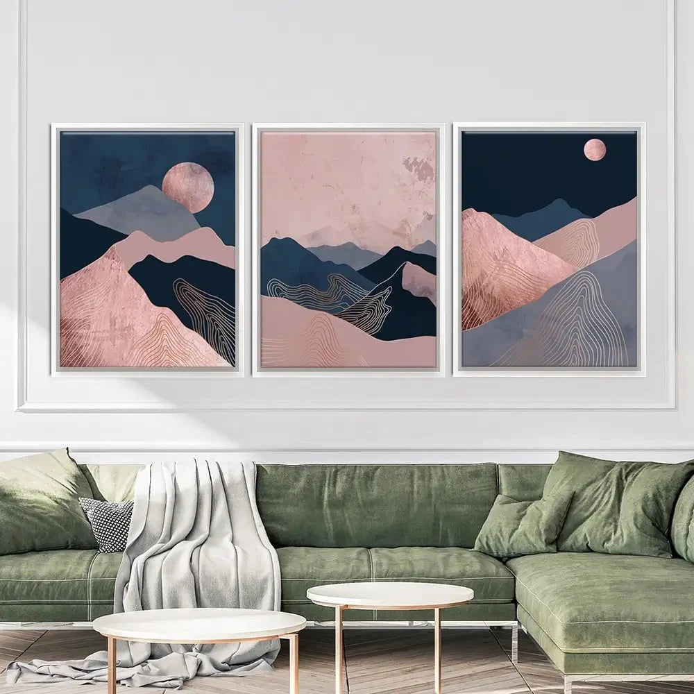 Dusky Pink Mountains Trio Canvas Print Dusky Pink Mountains Trio Canvas Print wall art product TWINS DESIGN STUDIO / Shutterstock