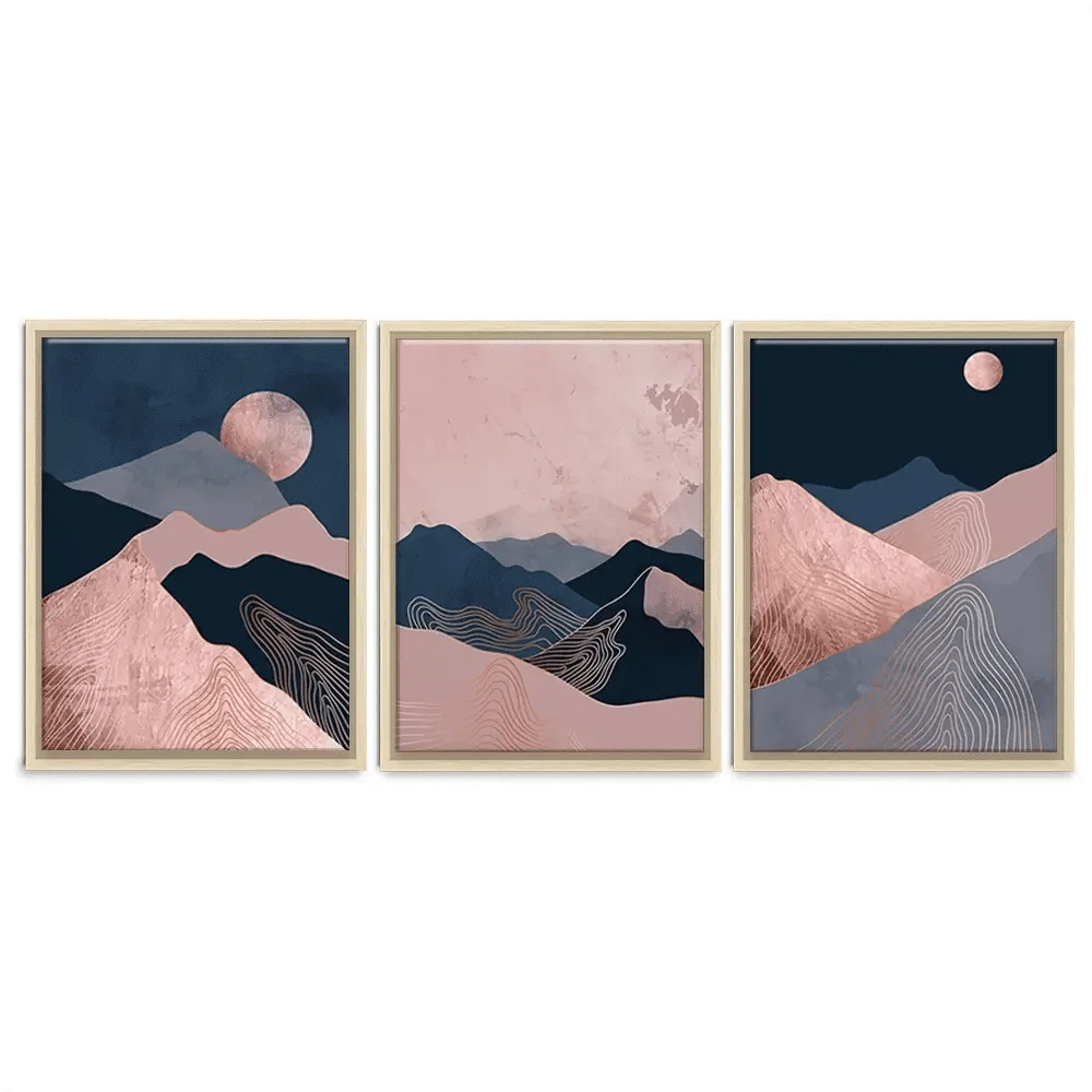 Dusky Pink Mountains Trio Canvas Print Dusky Pink Mountains Trio Canvas Print wall art product TWINS DESIGN STUDIO / Shutterstock