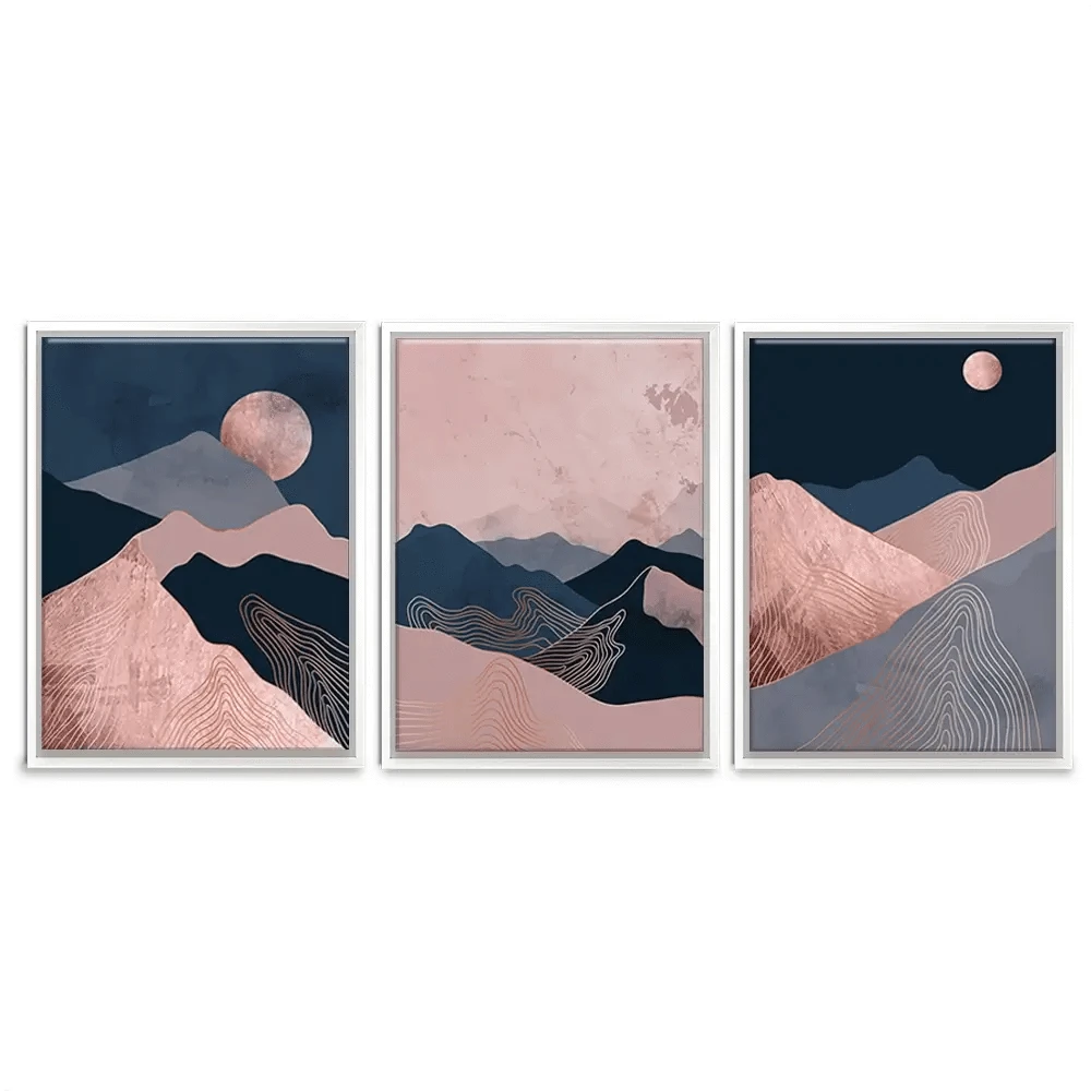 Dusky Pink Mountains Trio Canvas Print Dusky Pink Mountains Trio Canvas Print wall art product TWINS DESIGN STUDIO / Shutterstock