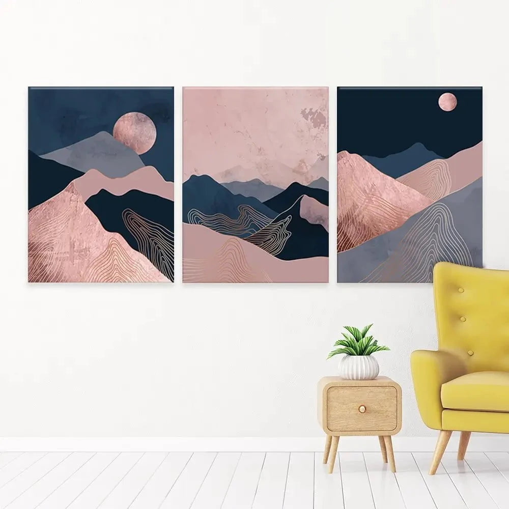 Dusky Pink Mountains Trio Canvas Print Dusky Pink Mountains Trio Canvas Print wall art product TWINS DESIGN STUDIO / Shutterstock