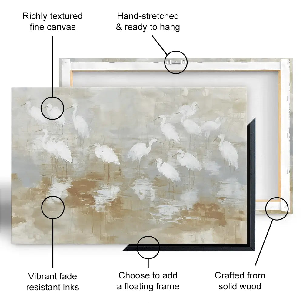 Egret Ripple Gather Canvas Print Egret Ripple Gather Canvas Print wall art product Chromatic Storm Studio
