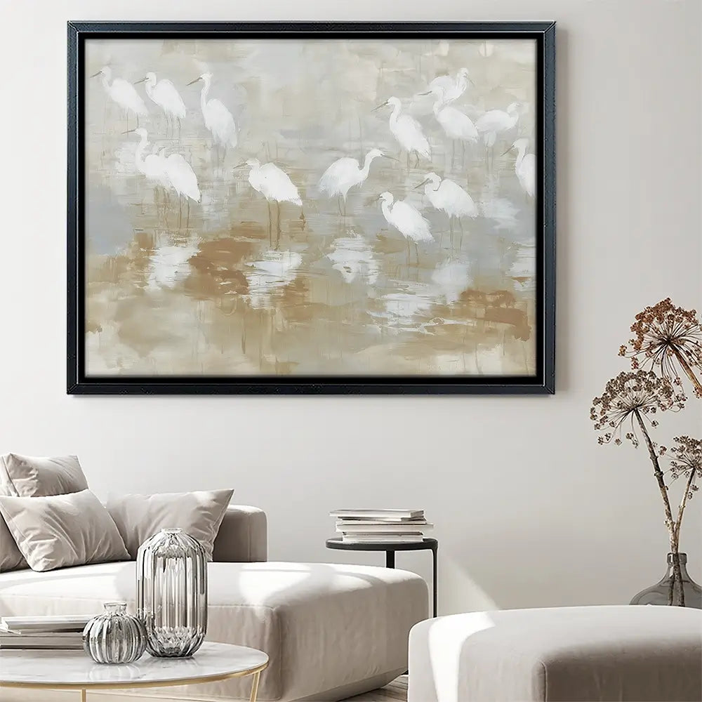 Egret Ripple Gather Canvas Print Egret Ripple Gather Canvas Print wall art product Chromatic Storm Studio