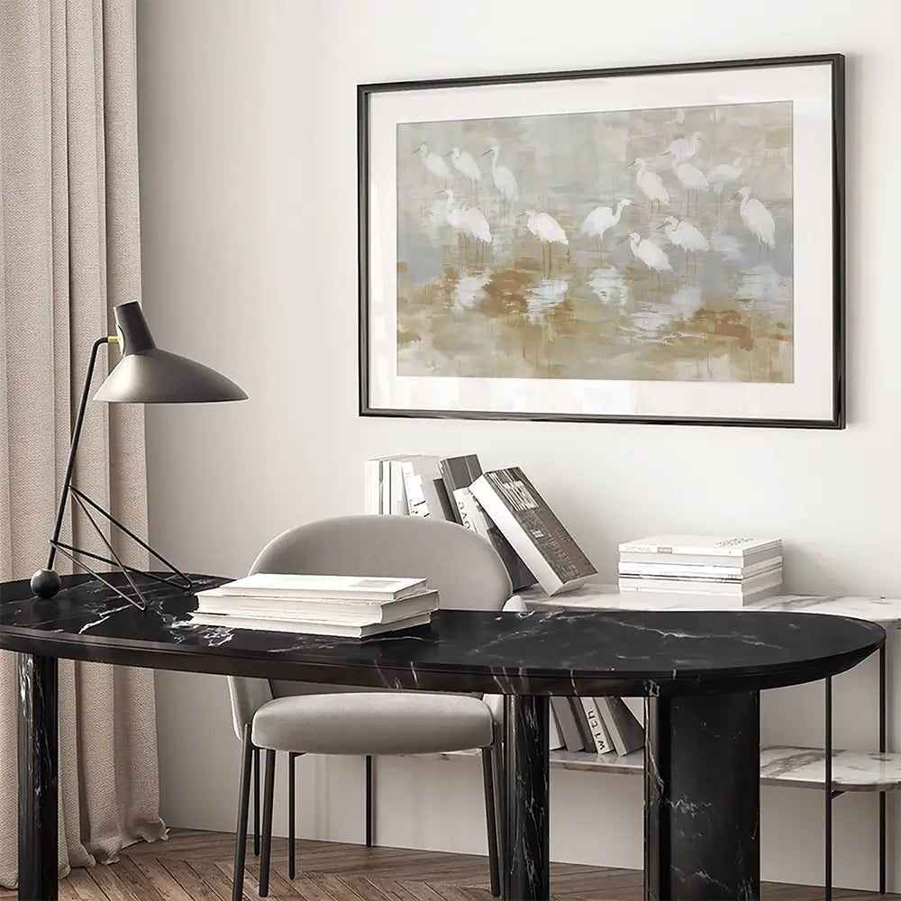 Egret Ripple Gather Framed Art Print Egret Ripple Gather Framed Art Print wall art product Chromatic Storm Studio