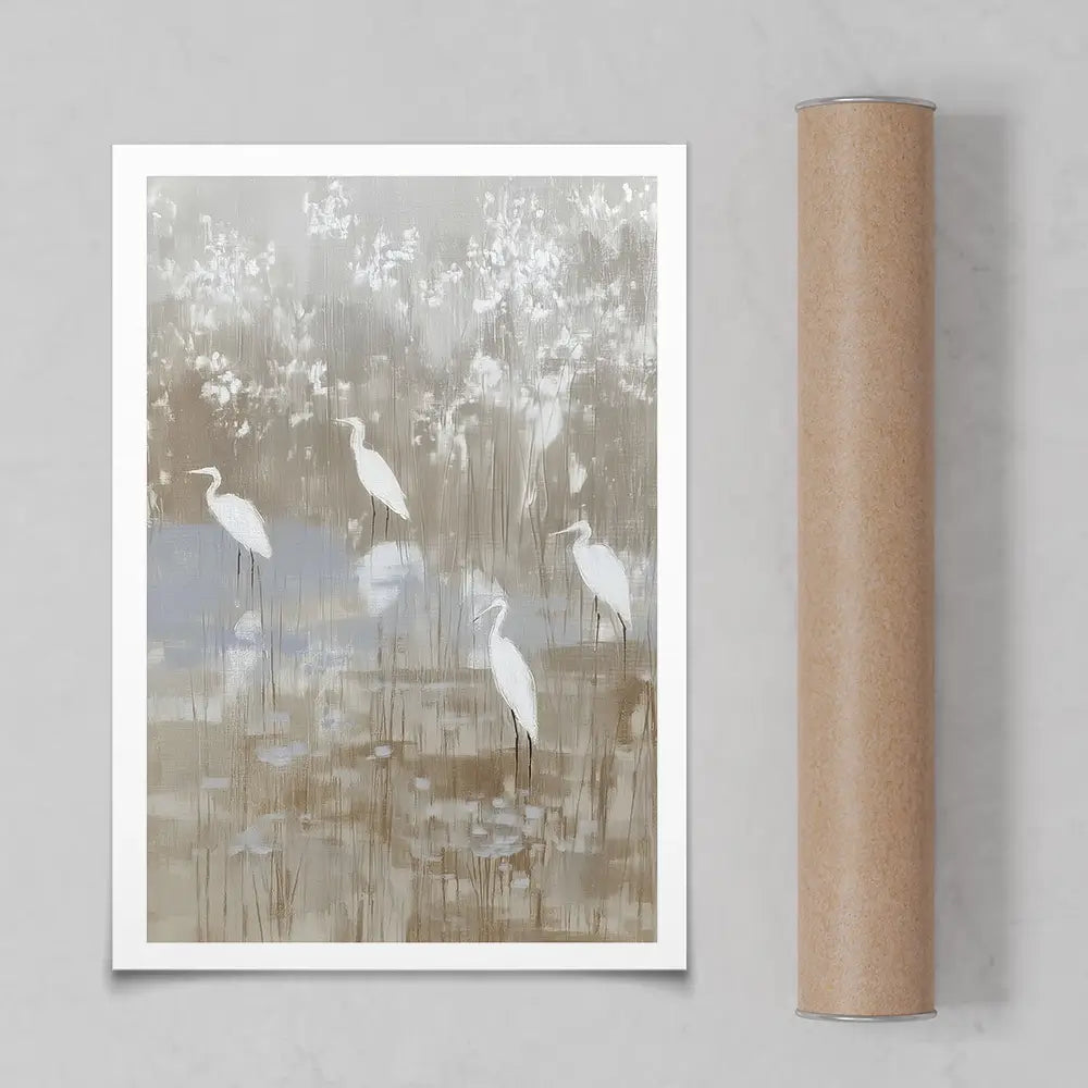 Egrets Among Reeds Art Print Egrets Among Reeds Art Print wall art product Chromatic Storm Studio