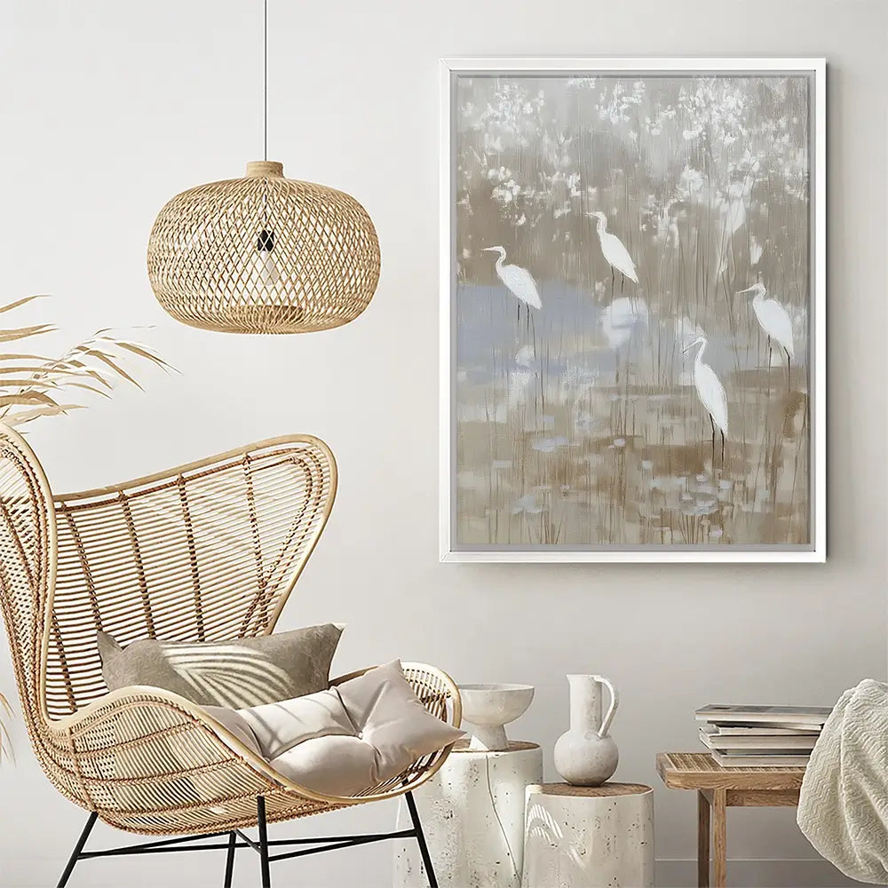 Egrets Among Reeds Canvas Print Egrets Among Reeds Canvas Print wall art product Chromatic Storm Studio