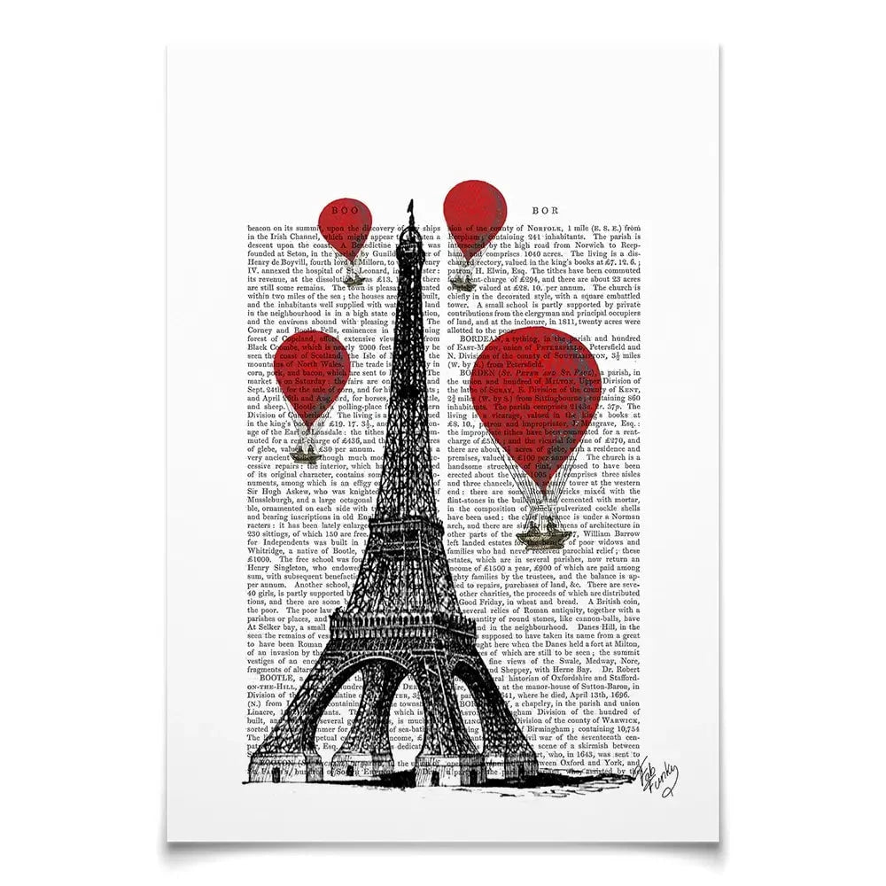 Eiffel Tower And Red Hot Air Balloons Art Print Eiffel Tower And Red Hot Air Balloons Art Print wall art product Fab Funky