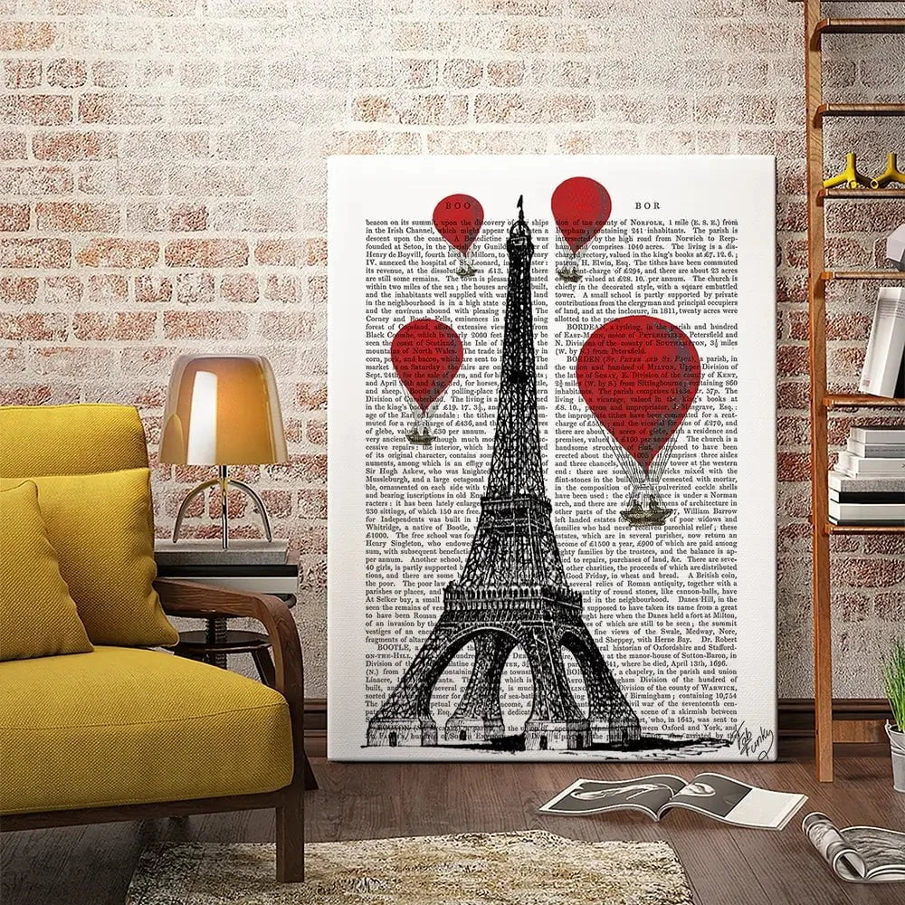 Eiffel Tower And Red Hot Air Balloons Canvas Print Eiffel Tower And Red Hot Air Balloons Canvas Print wall art product Fab Funky