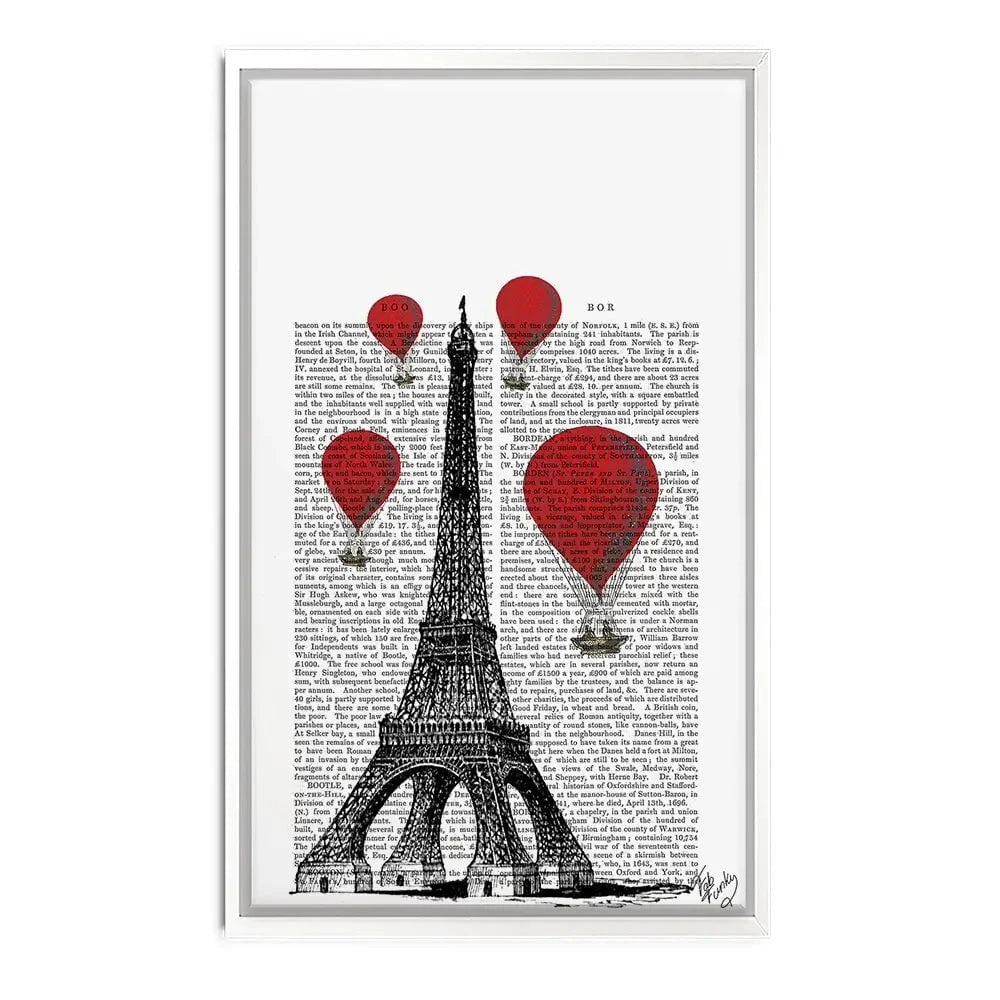 Eiffel Tower And Red Hot Air Balloons Canvas Print Eiffel Tower And Red Hot Air Balloons Canvas Print wall art product Fab Funky