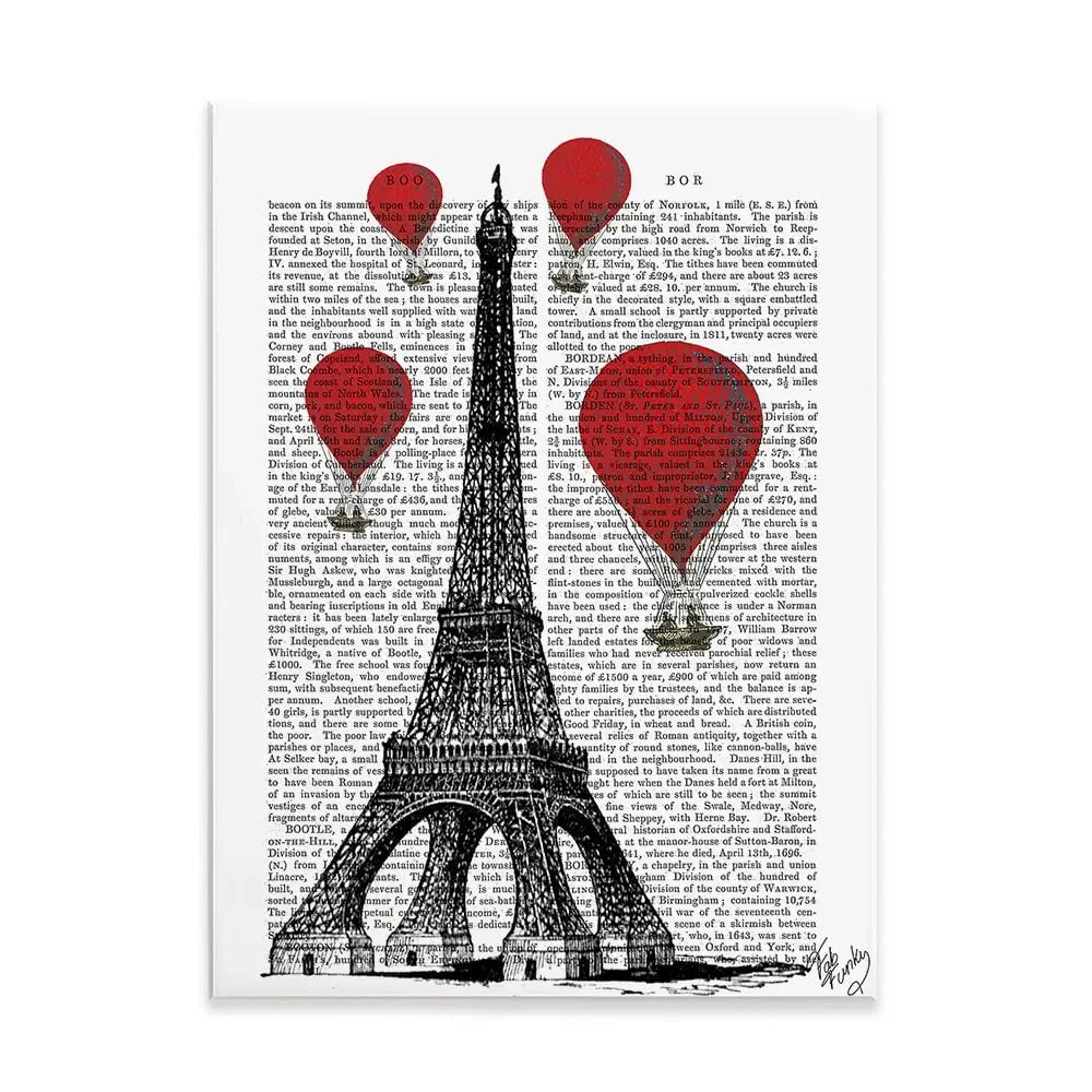 Eiffel Tower And Red Hot Air Balloons Canvas Print Eiffel Tower And Red Hot Air Balloons Canvas Print wall art product Fab Funky