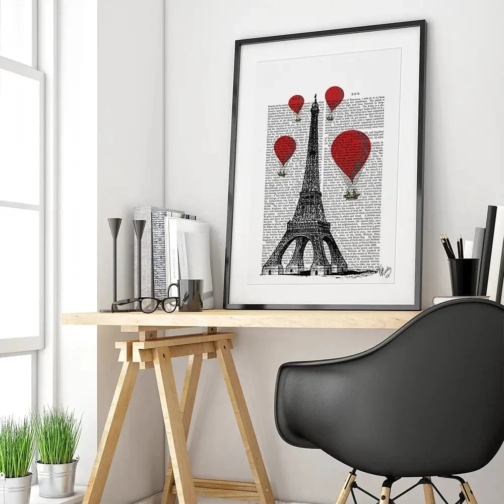 Eiffel Tower And Red Hot Air Balloons Framed Art Print Eiffel Tower And Red Hot Air Balloons Framed Art Print wall art product Fab Funky