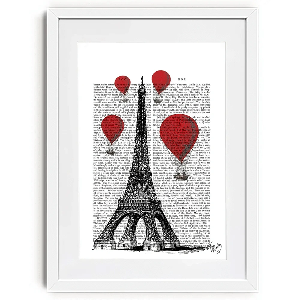 Eiffel Tower And Red Hot Air Balloons Framed Art Print Eiffel Tower And Red Hot Air Balloons Framed Art Print wall art product Fab Funky