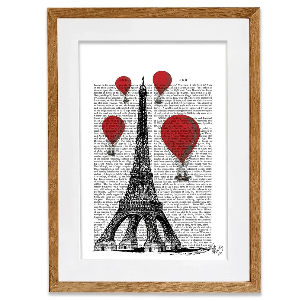 Eiffel Tower And Red Hot Air Balloons Framed Art Print Eiffel Tower And Red Hot Air Balloons Framed Art Print wall art product Fab Funky