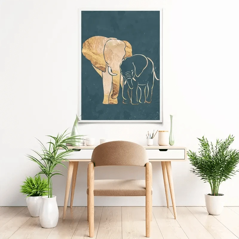 Elephant Embrace Teal Portrait Art Print Elephant Embrace Teal Portrait Art Print wall art product Sarah Manovski