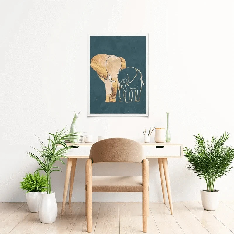 Elephant Embrace Teal Portrait Art Print Elephant Embrace Teal Portrait Art Print wall art product Sarah Manovski
