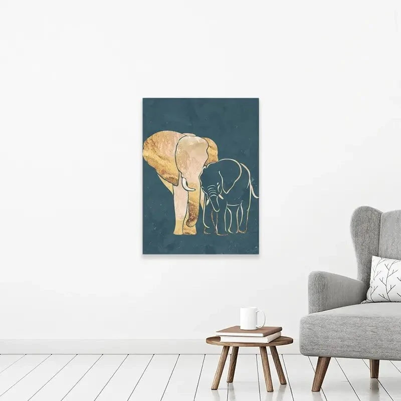 Elephant Embrace Teal Portrait Canvas Print Elephant Embrace Teal Portrait Canvas Print wall art product Sarah Manovski