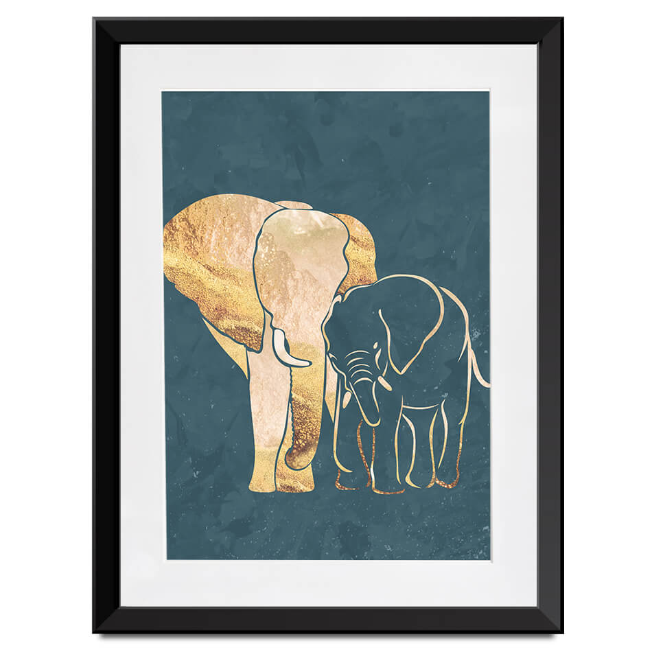 Elephant Embrace Teal Portrait Framed Art Print Elephant Embrace Teal Portrait Framed Art Print wall art product Sarah Manovski