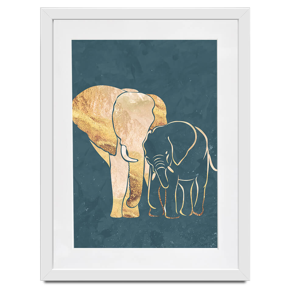 Elephant Embrace Teal Portrait Framed Art Print Elephant Embrace Teal Portrait Framed Art Print wall art product Sarah Manovski