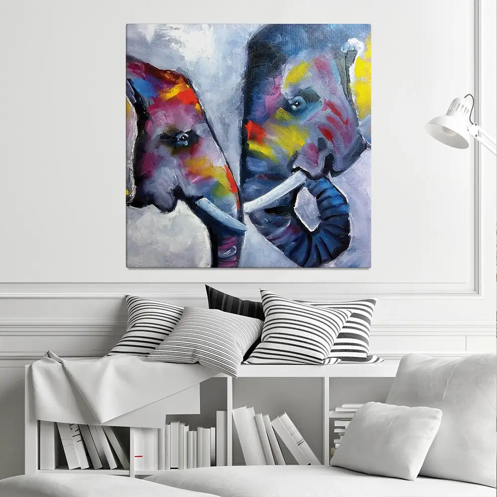Elephant Pair Oil Painting Square Canvas Print Elephant Pair Oil Painting Square Canvas Print wall art product kumachenkova / Shutterstock