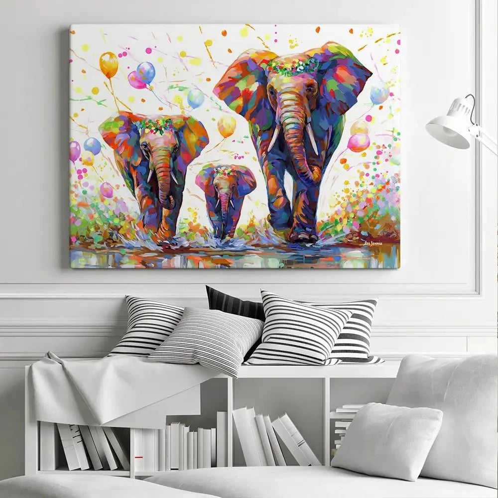 Elephants Colourful Celebration 2 Canvas Print Elephants Colourful Celebration 2 Canvas Print wall art product Leon Devenice